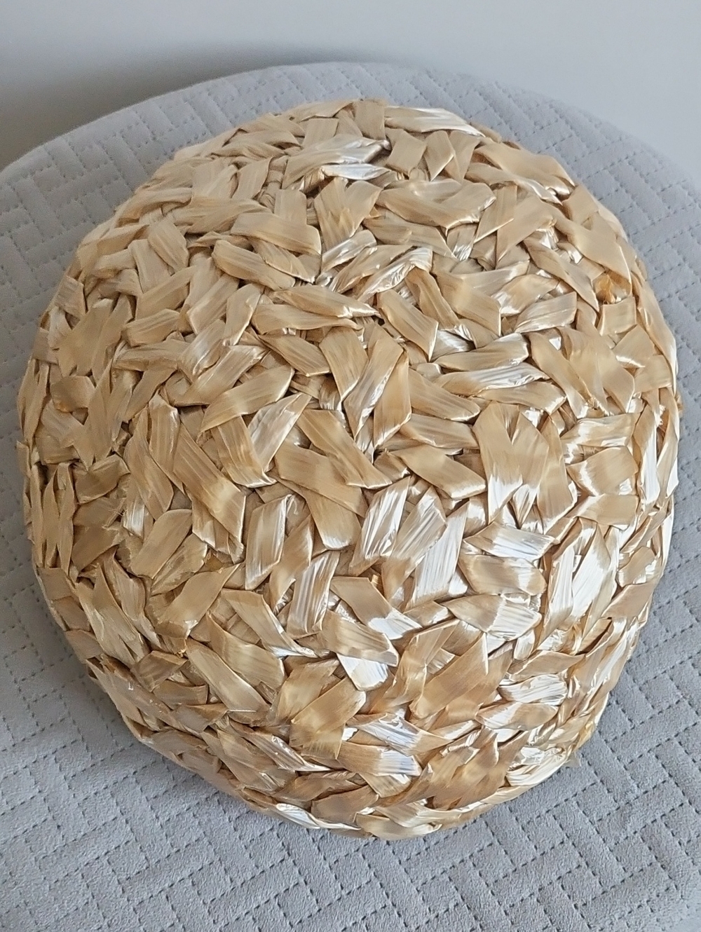 Vintage Beltone Woven Straw Dome Hat in Natural Beige